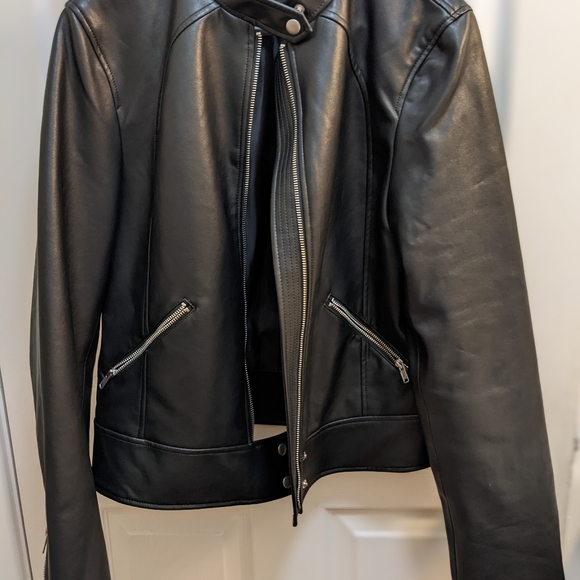 Vegan Leather Cropped Moto Jacket L Tall - Picture 3 of 6